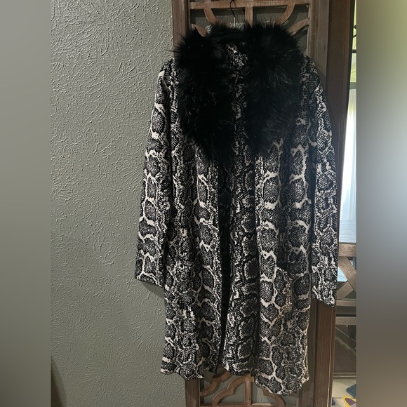 SIONI Viscose blend Fur Trim Python Print Pocketed Cardigan XL - Picture 2 of 5